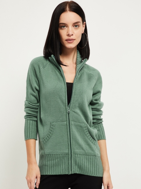 

max Women Green Solid Hooded Cardigan