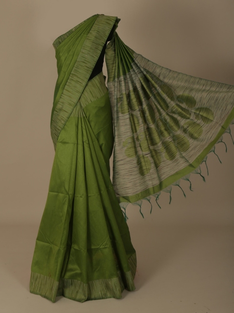 

Pothys Green & Off-White Jute Silk Solid Saree