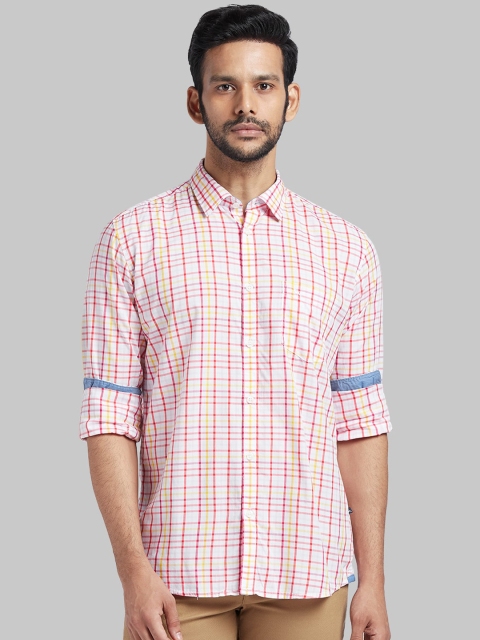 Parx Men Red & White Slim Fit Checked Casual Shirt