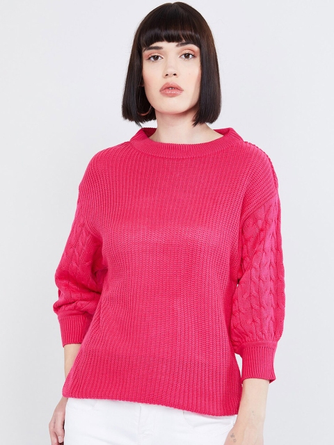 

max Women Pink Ribbed Pullover Sweater