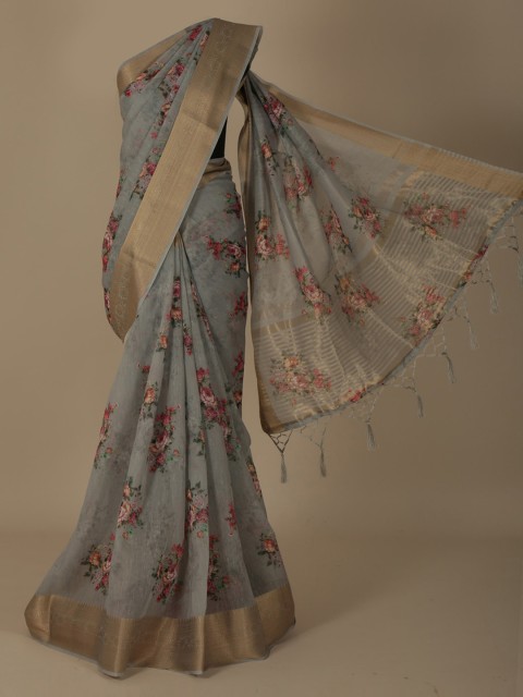 

Pothys Grey Printed Linen Blend Saree