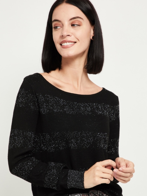 

max Women Black Speckled Pullover Sweater