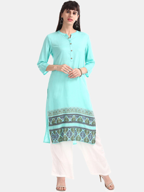 

Karigari Women Sea Green & Blue Printed Straight Kurta