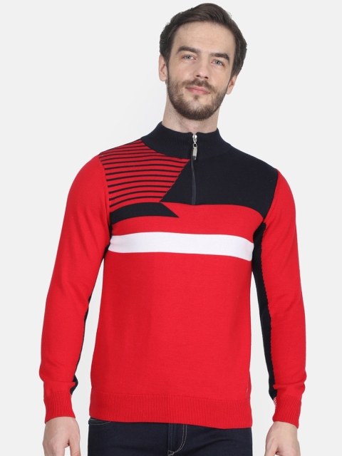 

Monte Carlo Men Red And Black Colourblocked Pullover Sweaters