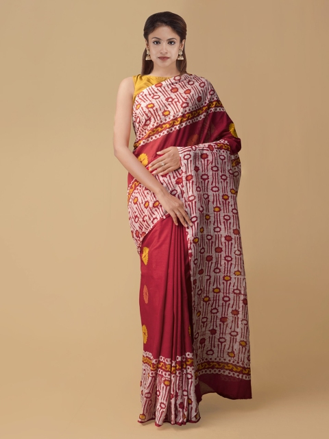 

Unnati Silks Red Printed Pure Cotton Handloom Batik Saree