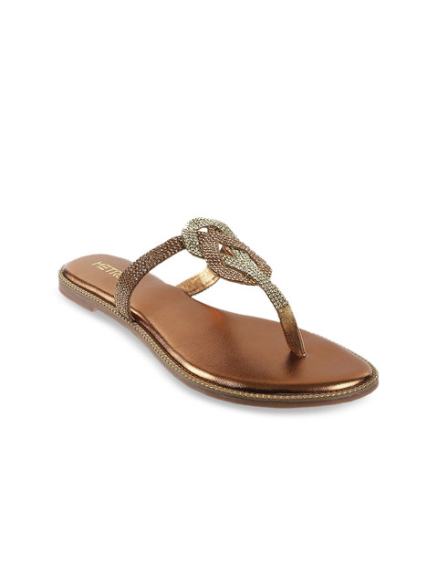 

Metro Women Gold-Toned Woven Design T-Strap Flats