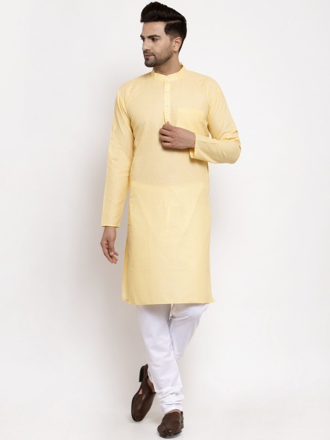 

Jompers Men Yellow & White Solid Kurta with Pyjamas