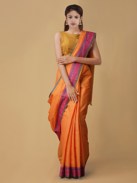 

Unnati Silks Orange & Pink Pure Cotton Colourblocked Saree