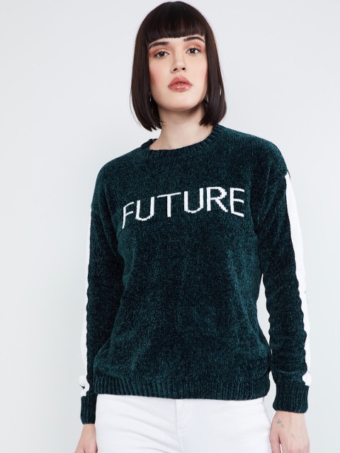 

max Women Olive Green Self-Design Sweater