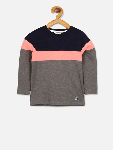 

Cherry Crumble Boys Brown & Black Colourblocked Henley Neck T-shirt