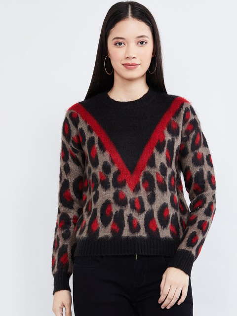 

max Women Black & Red Self-Design Pullover