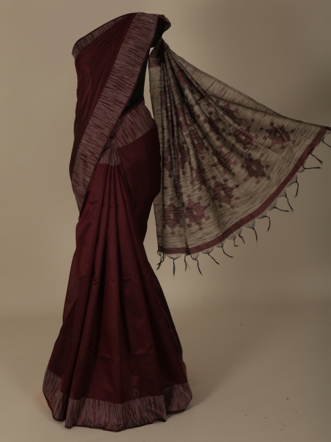 

Pothys Brown Solid Jute Silk Saree