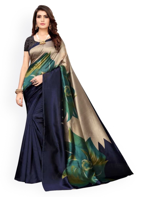

Mitera Navy Blue & Green Art Silk Printed Mysore Silk Saree