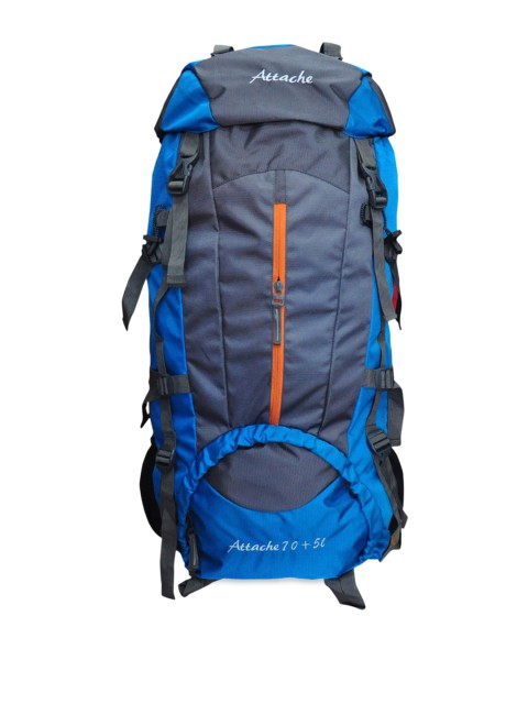 

ATTACHE Unisex Blue & Grey Colorblocked Hiking Backpack with Rain Cover Rucksack 75L