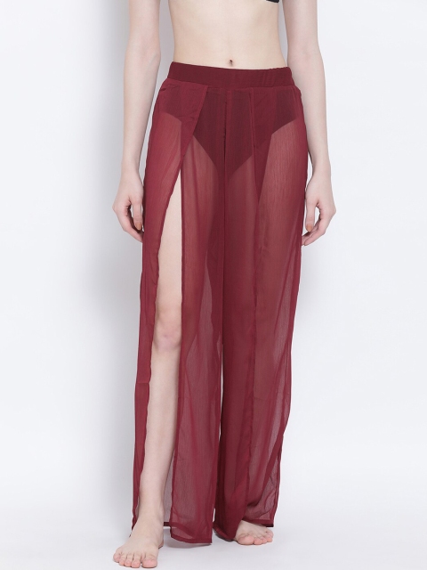 

Oxolloxo Women Maroon Solid Slit Beachwear Pant