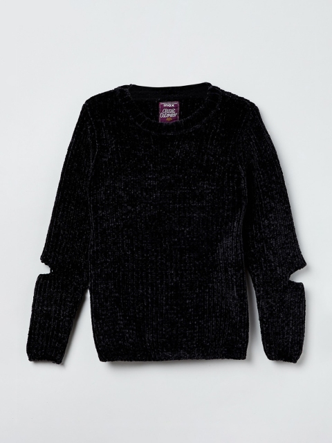 

max Girls Black Solid Pullover Sweater