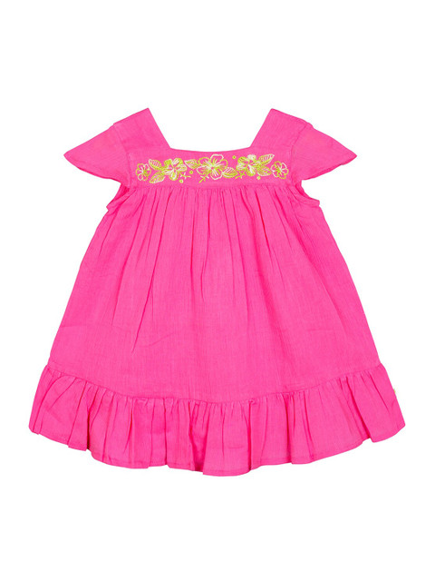 

Budding Bees Infant Girls Pink & White Floral Embroidered A-Line Dress