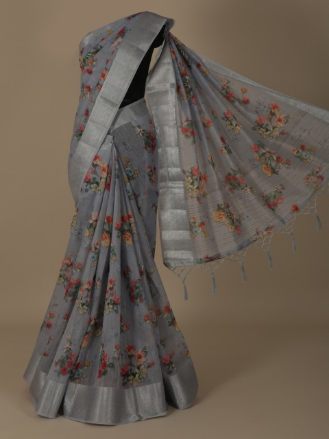 

Pothys Grey Printed Linen Blend Saree