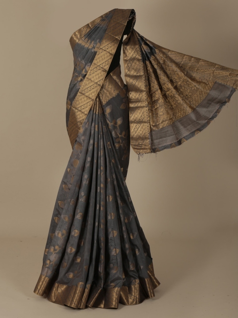 

Pothys Grey & Gold-Toned Jute Silk Woven Design Saree