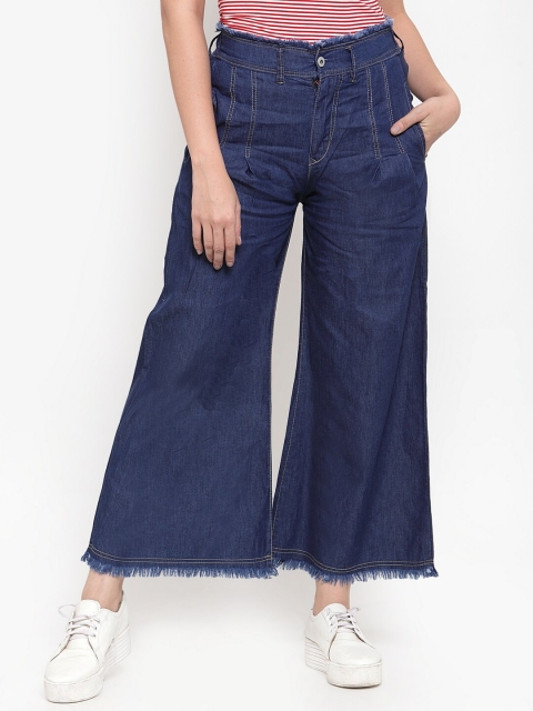 

ANAISA Women Blue Solid Wide-Leg Palazzos