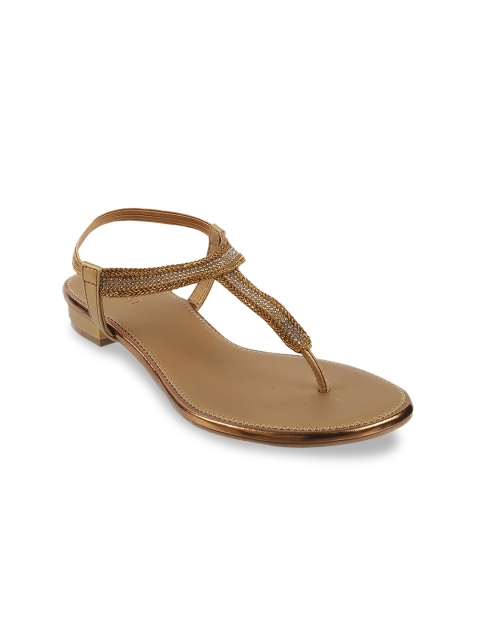

Metro Women Gold-Toned Embellished T-Strap Flats