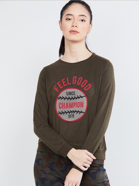 

max Women Olive Green Printed Sweatshirt