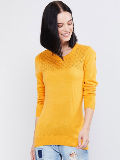 

max Women Acrylic Mustard Yellow Self Design Pullover