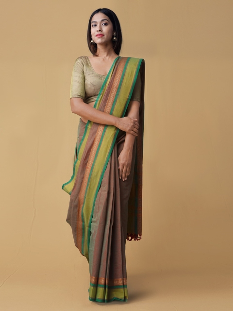 

Unnati Silks Mauve & Green Pure Kanchi Cotton Striped Saree