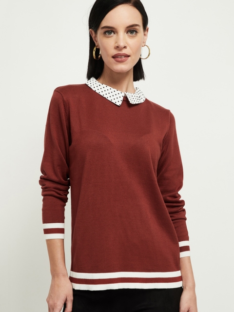 

max Women Brown & White Solid Pullover Sweater