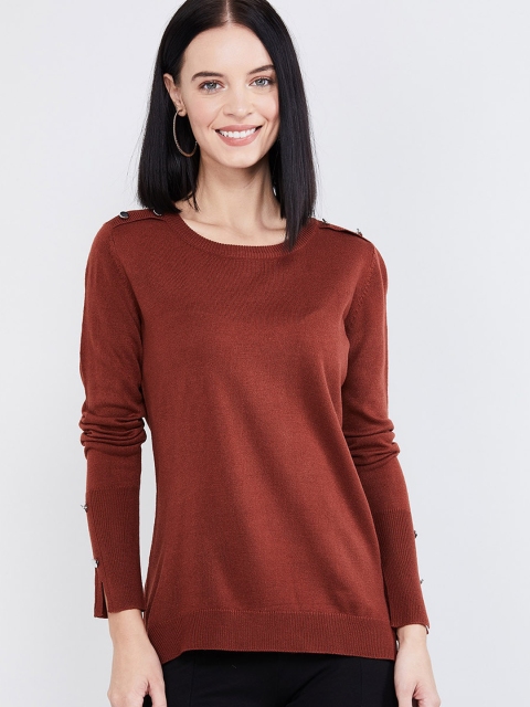 

max Women Brown Solid Pullover Sweater