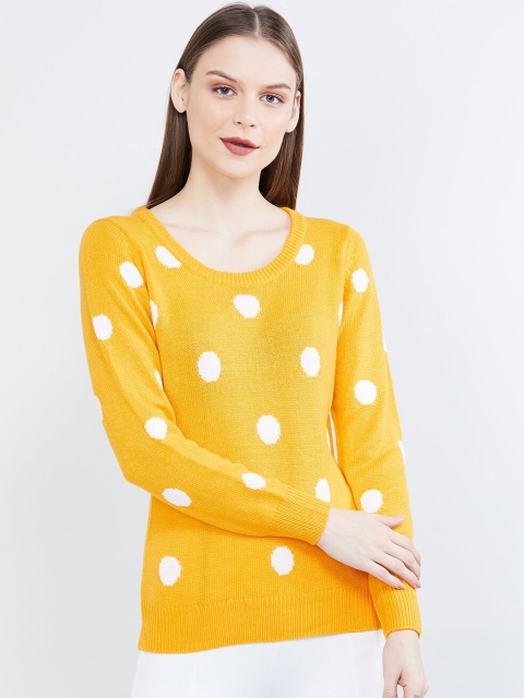 

max Women Yellow & White Polka Dots Printed Pullover Sweater