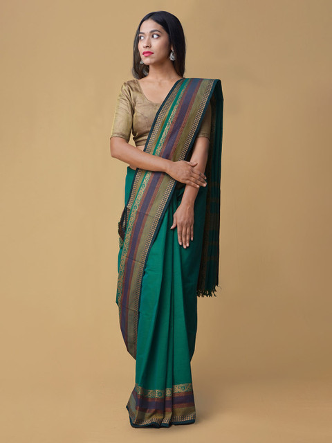 

Unnati Silks Green Solid Pure Cotton Saree