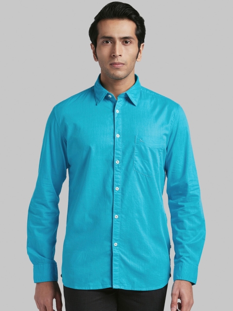 Parx Men Blue Slim Fit Solid Casual Shirt