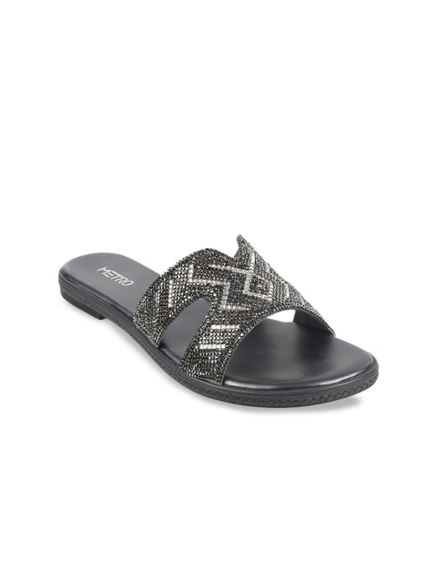 

Metro Women Grey Embellished Open Toe Flats