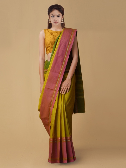 

Unnati Silks Green Striped Pure Cotton Saree