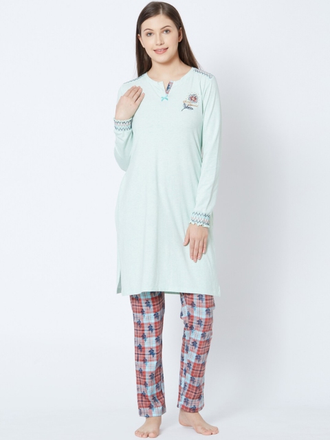 

Sweet Dreams Women Sea Green & Red Night Suit