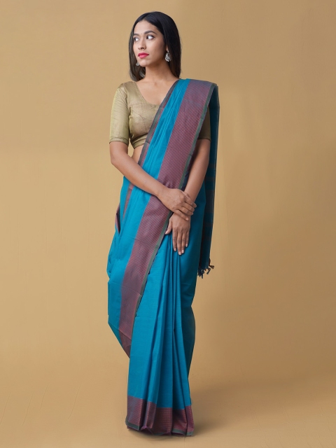 

Unnati Silks Blue Solid Pure Kanchi Cotton Saree