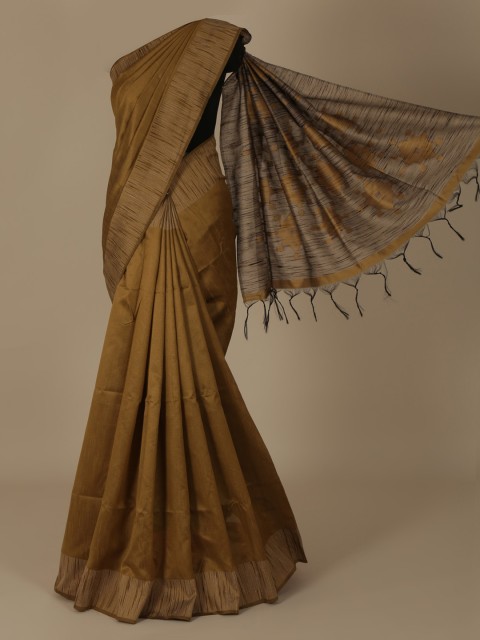 

Pothys Mustard & Off-White Jute Silk Solid Saree