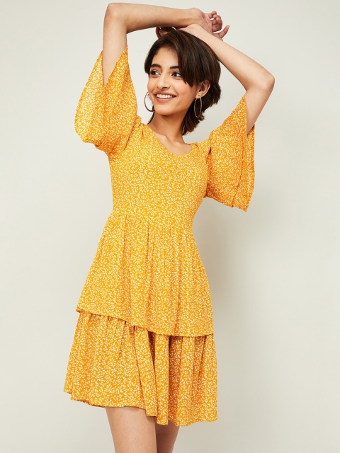 

Ginger by Lifestyle Women Yellow Floral Printed Fit and Flare Dress