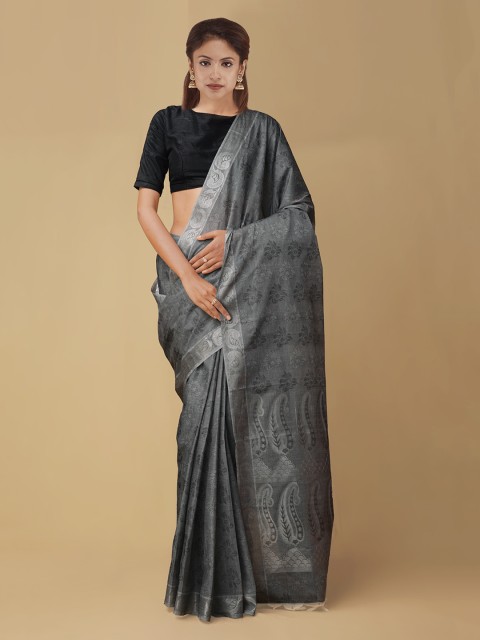

Unnati Silks Grey Pure Cotton Woven Design Uppada Saree