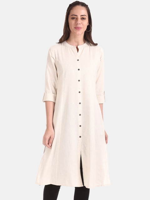 

Karigari Women Off-White Solid A-Line Kurta