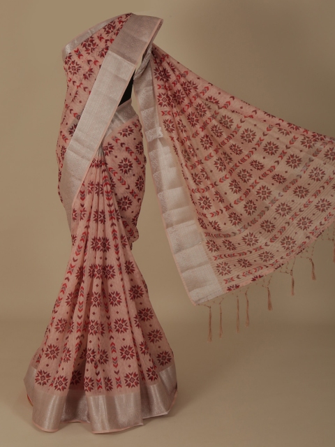 

Pothys Peach-Coloured & Red Linen Blend Woven Design Saree