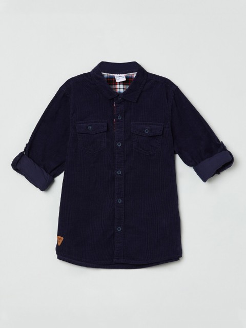

max Boys Navy Blue Regular Fit Solid Casual Shirt