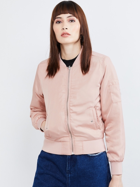 

max Women Peach-Coloured Solid Bomber