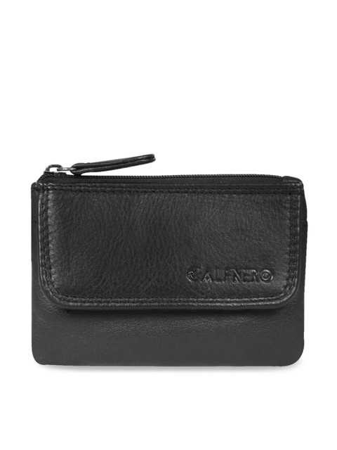 

CALFNERO Black Solid Genuine Leather Zip Around Wallet
