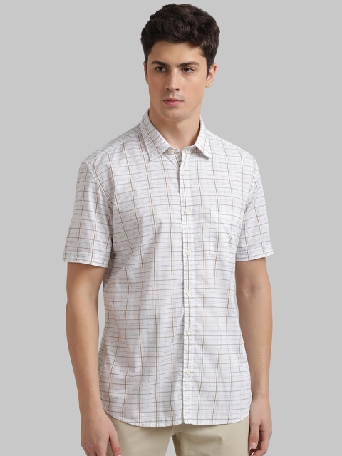 

Parx Men White & Mustard Yellow Slim Fit Checked Casual Shirt