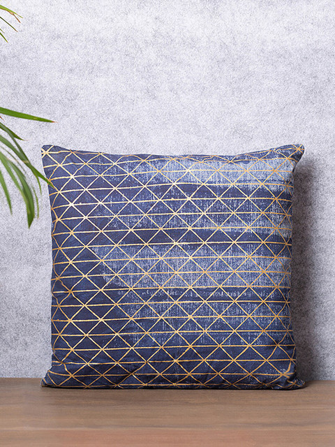 

PETAL HOME Blue Geometric Single Square Cushion Cover, Navy blue