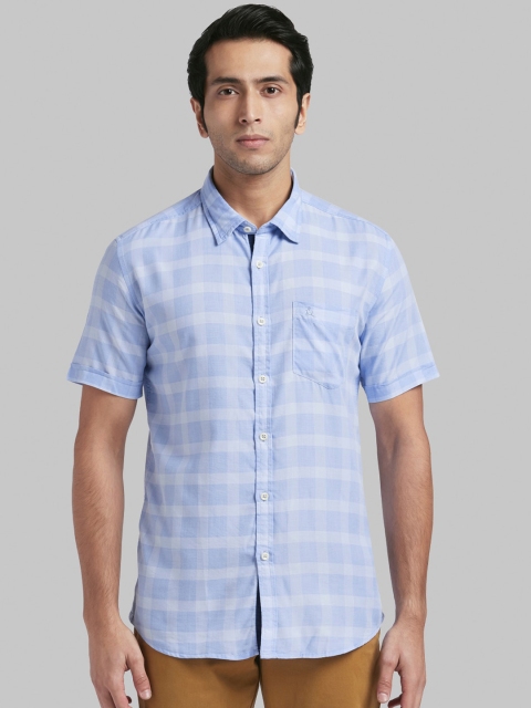 

Parx Men Blue Slim Fit Checked Casual Shirt