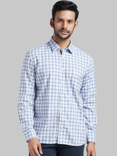 

Parx Men Blue & White Slim Fit Checked Casual Shirt