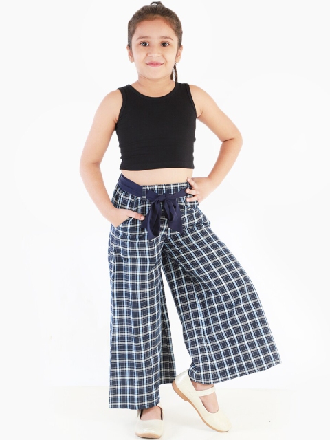 

naughty ninos Girls Black & Navy Blue Solid Top With Checked Palazzo